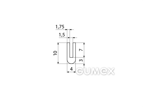"U" Silikonprofil, 10x4/1,5mm, 70°ShA, -60°C/+180°C, weiß, 
